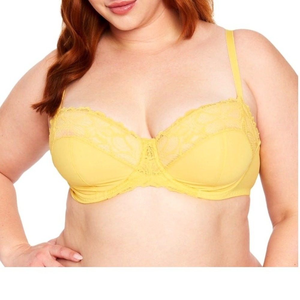 Frederick's of Hollywood Contour Balconette Bra 34DD Karoline Lace Yellow NWT